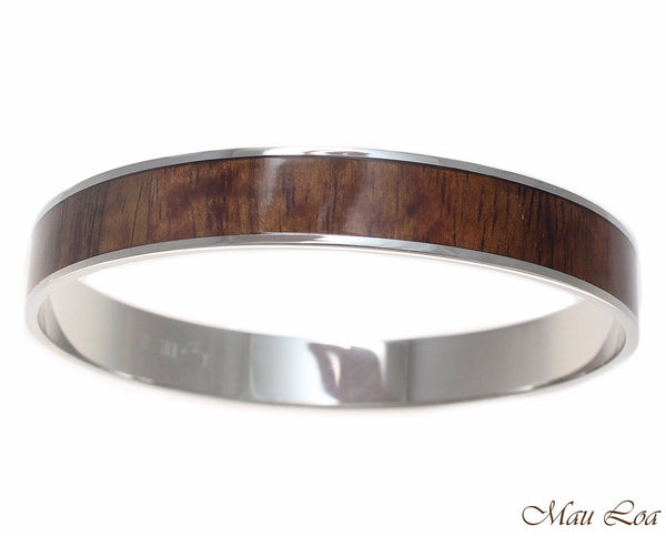 10mm Hawaiian Koa Wood Rhodium Plated on Brass Bangle Bracelet Size 7 - 9