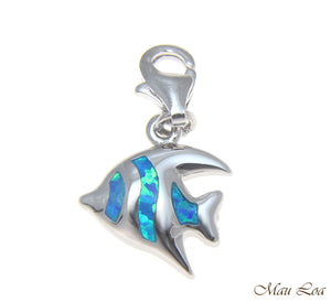 925 Silver Rhodium Hawaiian Tropical Fish Blue Opal Clasp Enhancer Pendant Charm