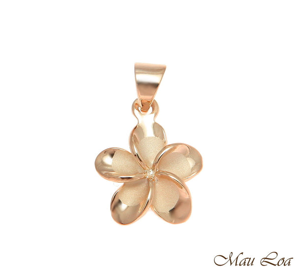 925 Silver Pink Rose Gold Hawaiian Plumeria Flower No CZ Stone Pendant 10-25mm