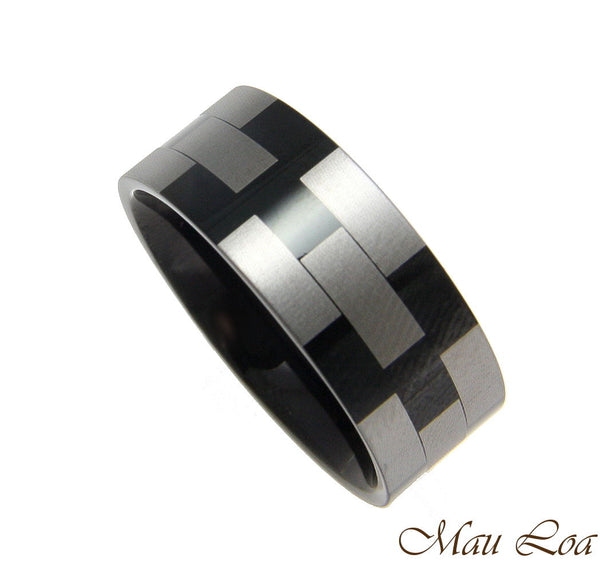 Stainless Steel Ring Wedding Band 8mm Unisex Black & Silver Checker Size 5-13