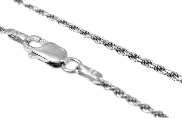 Sterling Silver 925 Rhodium Diamond Cut Italian 1.5mm Rope Chain Necklace 16-24"