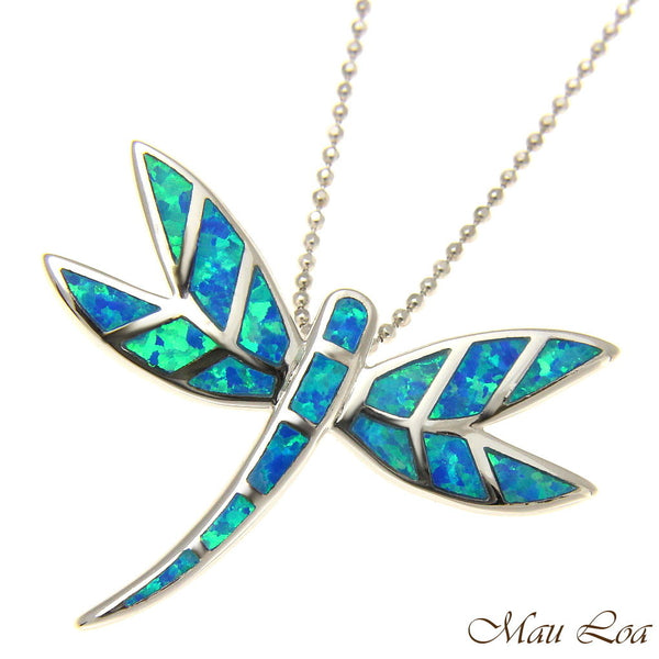925 Sterling Silver Rhodium Hawaiian Blue Opal Dragonfly Silder Pendant