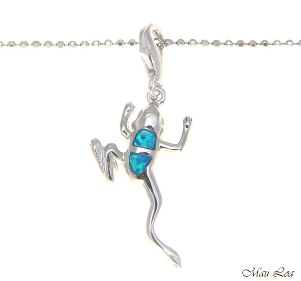 925 Silver Rhodium Hawaiian Frog Froggie Blue Opal Enhancer Pendant Charm