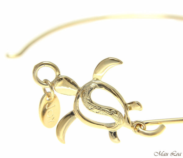 Yellow Gold Plated on Brass Hawaiian Honu Turtle Open Bangle Bracelet