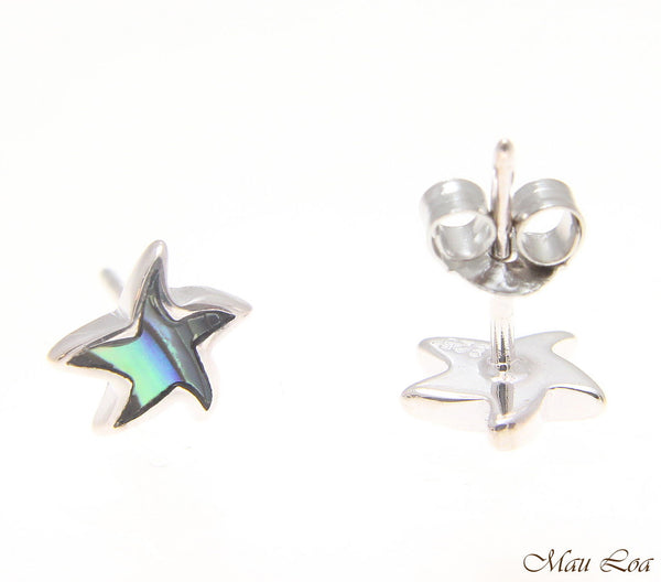 925 Sterling Silver Hawaiian Starfish Sea Star Abalone Shell Paua Post Earrings