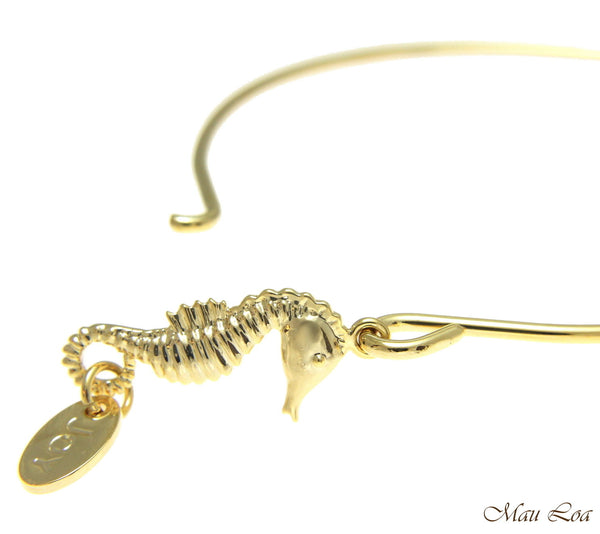 Yellow Gold Plated on Brass Hawaiian Seahorse Open Bangle Bracelet