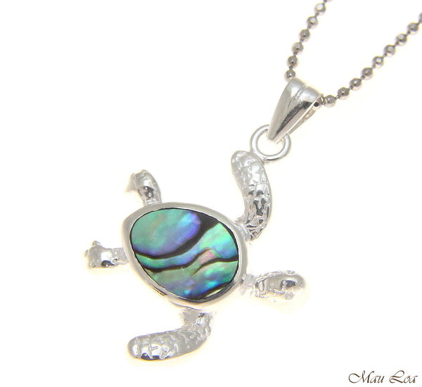 925 Sterling Silver Hawaiian Honu Sea Turtle Abalone Paua Shell Pendant