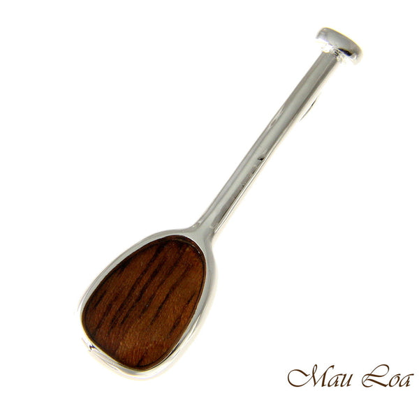 Koa Wood Hawaiian Stand Up Surf Paddle Rhodium Silver Plated Brass Slide Pendant