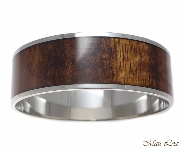 22mm Hawaiian Koa Wood Rhodium Plated on Brass Bangle Bracelet Size 7 - 9