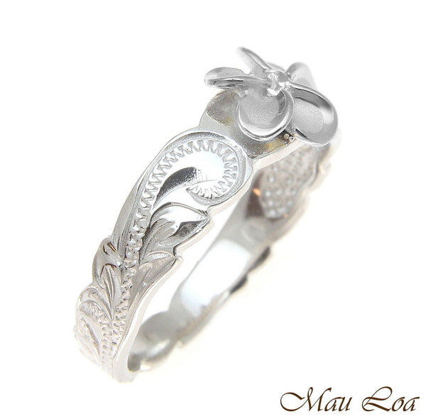 925 Sterling Silver Hawaiian Scroll Rhodium CZ Plumeria Flower Ring Size 1-10