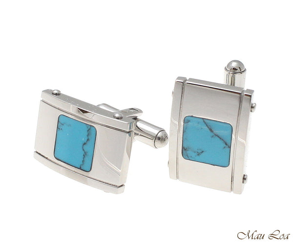 Stainless Steel Turquoise 13x20mm Dome Men's Cufflink