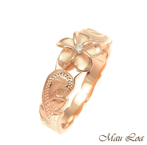 925 Sterling Silver Hawaiian Scroll Pink Rose Gold CZ Plumeria Flower Ring #1-10
