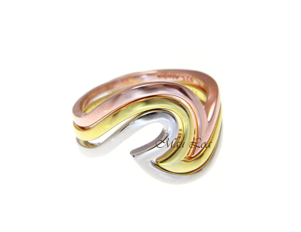 925 Sterling Silver Tricolor Plated Hawaiian Ocean Wave 3 in 1 Ring Size 5-10