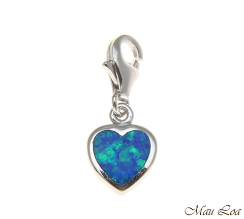 925 Sterling Silver Rhodium Hawaiian Heart Opal Clasp Enhancer Pendant Charm