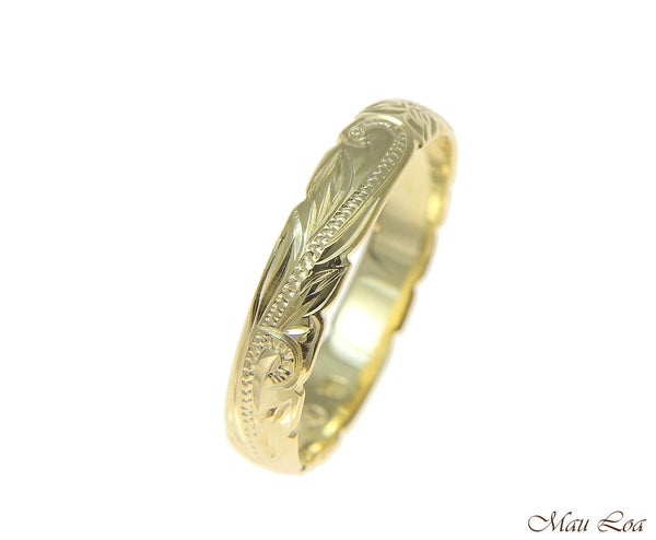 925 Sterling Silver Yellow Gold 4mm Hawaiian Scroll Cut Out Edge Ring Band #1-14