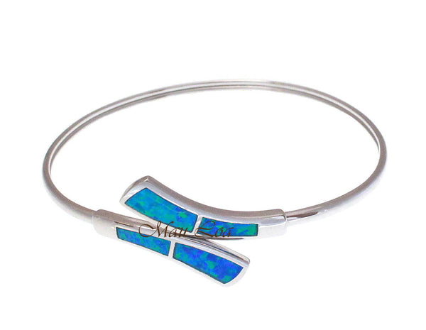 925 Sterling Silver Inlay Blue Opal Flex Adjustable Bangle