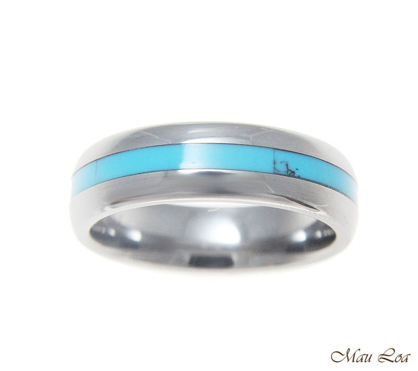 Tungsten 6mm Wedding Band Ring Unisex Blue Turquoise Inlay Comfort Fit Size 5-13