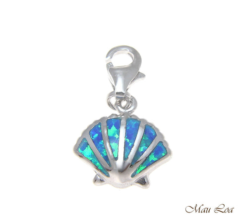 925 Silver Rhodium Hawaiian Sunrise Shell Blue Opal Clasp Enhancer Pendant Charm