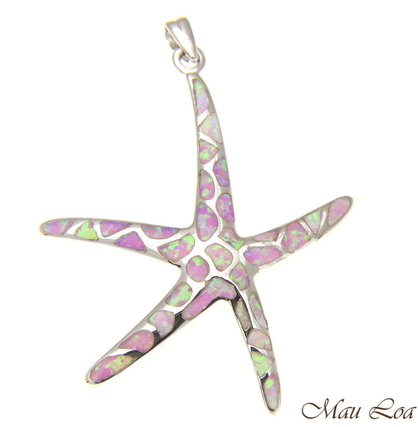 925 Silver Rhodium Hawaiian Starfish Sea Star Pink Opal Pendant Small Med. Large