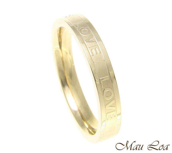 Stainless Steel Ring Wedding Band Love 3.5mm Yellow Gold Plated Size 3-10