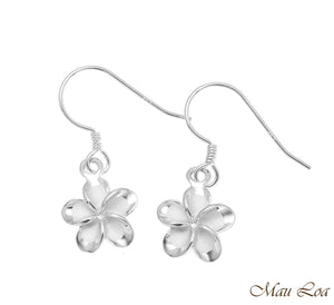 925 Silver Rhodium Hawaiian Plumeria Flower No CZ Stone Wire Hook Earrings