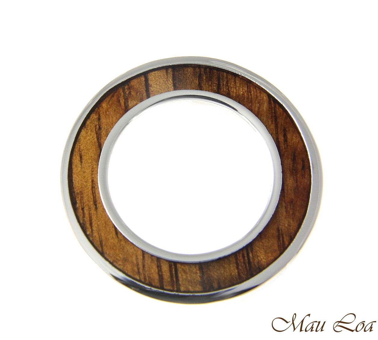 Koa Wood Hawaiian Scroll Circle Round Rhodium Silver Plated Brass 2Sided Pendant