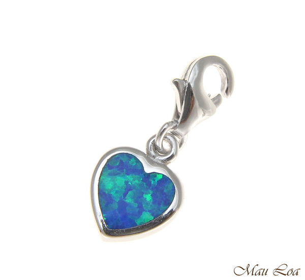 925 Sterling Silver Rhodium Hawaiian Heart Opal Clasp Enhancer Pendant Charm