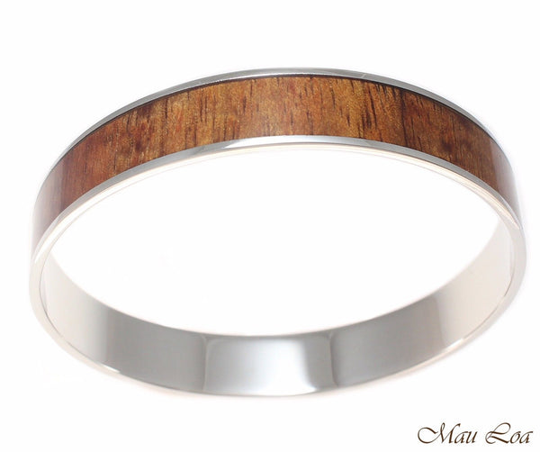12mm Hawaiian Koa Wood Rhodium Plated on Brass Bangle Bracelet Size 7 - 9
