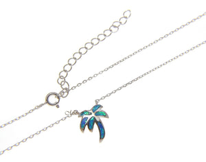 925 Sterling Silver Hawaiian Palm Tree Blue Opal Necklace Chain Included 18"+2"