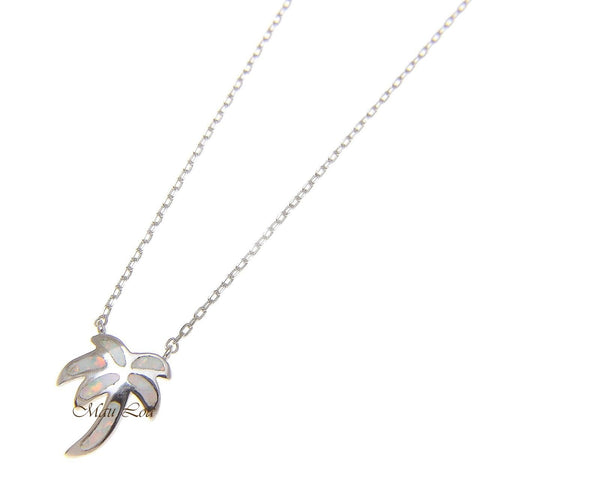 925 Sterling Silver Hawaiian Palm Tree White Opal Necklace Chain Included 18"+2"