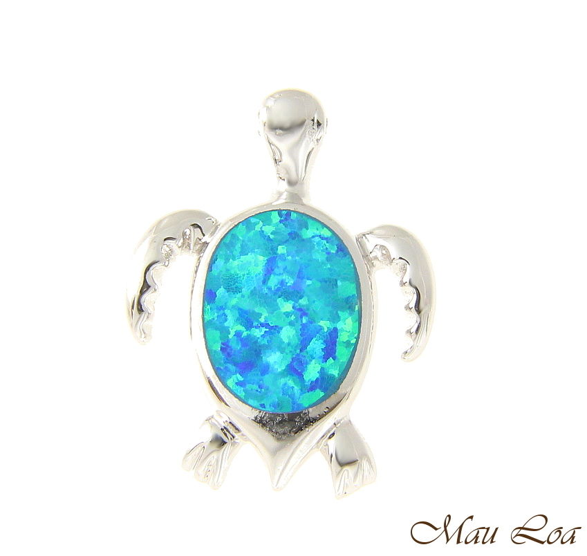 925 Sterling Silver Rhodium Hawaiian Honu Sea Turtle Opal CZ Slider Pendant