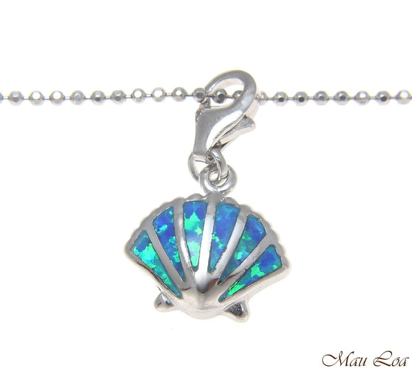 925 Silver Rhodium Hawaiian Sunrise Shell Blue Opal Clasp Enhancer Pendant Charm