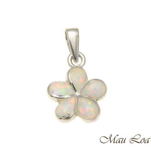 925 Sterling Silver Rhodium White Opal Hawaiian Plumeria Flower Pendant 12-30mm