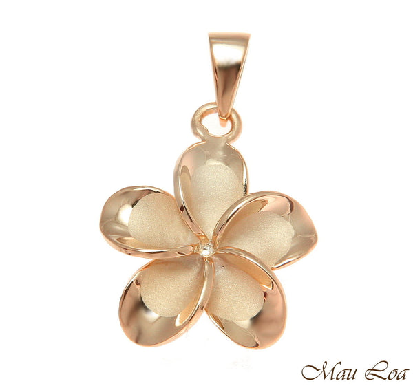 925 Silver Pink Rose Gold Hawaiian Plumeria Flower No CZ Stone Pendant 10-25mm