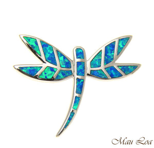 925 Sterling Silver Rhodium Hawaiian Blue Opal Dragonfly Silder Pendant