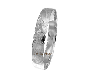 925 Sterling Silver Hawaiian Scroll Plumeria 12mm Cut Out Edge Bangle Size 7-9