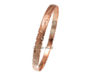 925 Silver Pink Rose Gold Plated Hawaiian Scroll Plumeria 6mm Cut Out Edge Bangle Size 7-9
