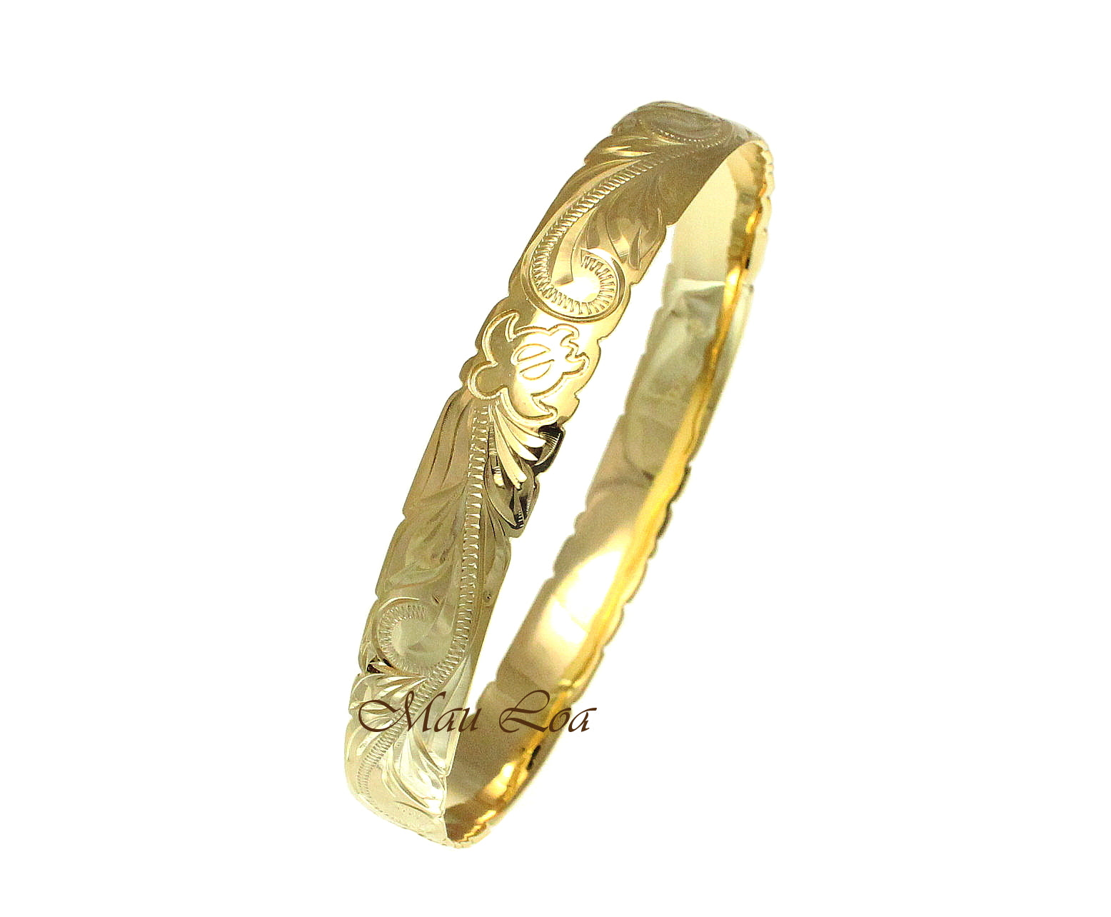 925 Silver Yellow Gold Plated Hawaiian Scroll Honu Turtle 10mm Bangle Size 7-9