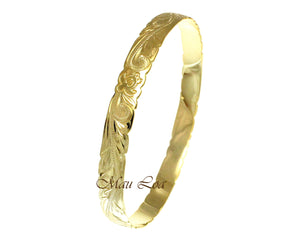 925 Silver Yellow Gold Plated Hawaiian Scroll Honu Turtle 8mm Bangle Size 7-9