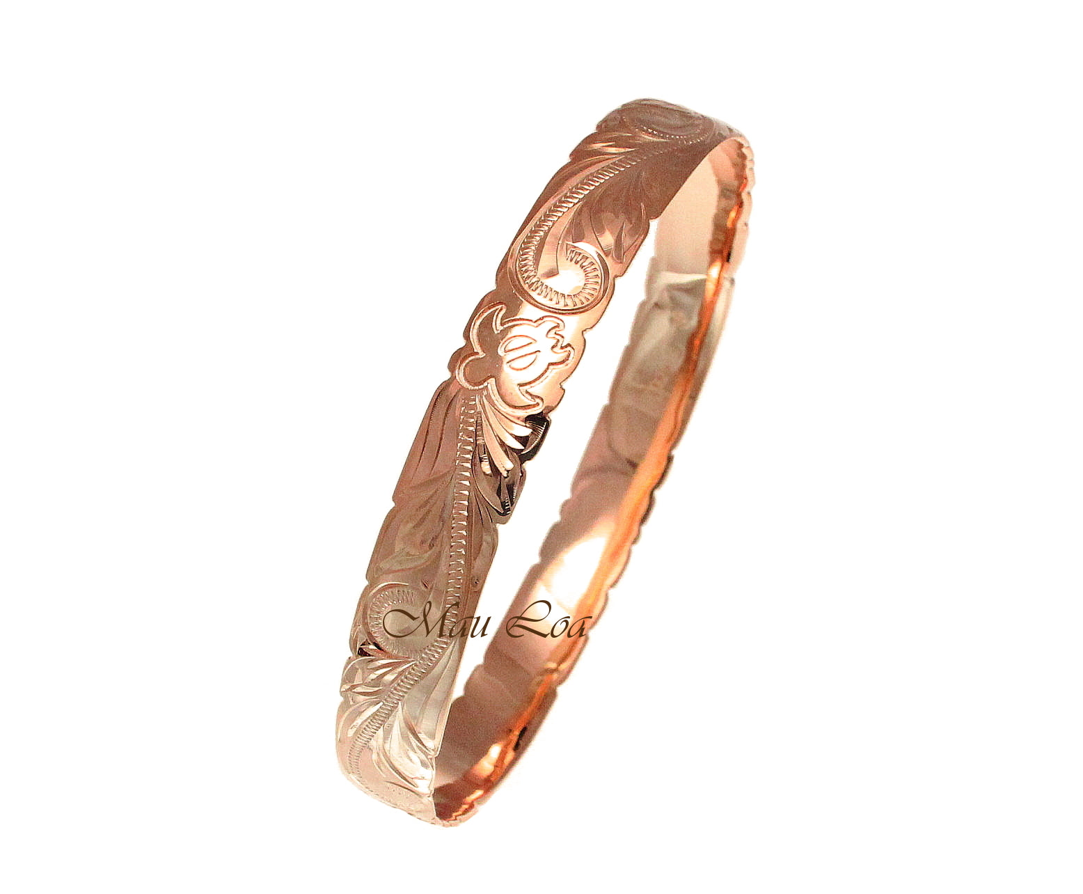 925 Silver Rose Gold Plated Hawaiian Scroll Honu Turtle 10mm Bangle Size 7-9