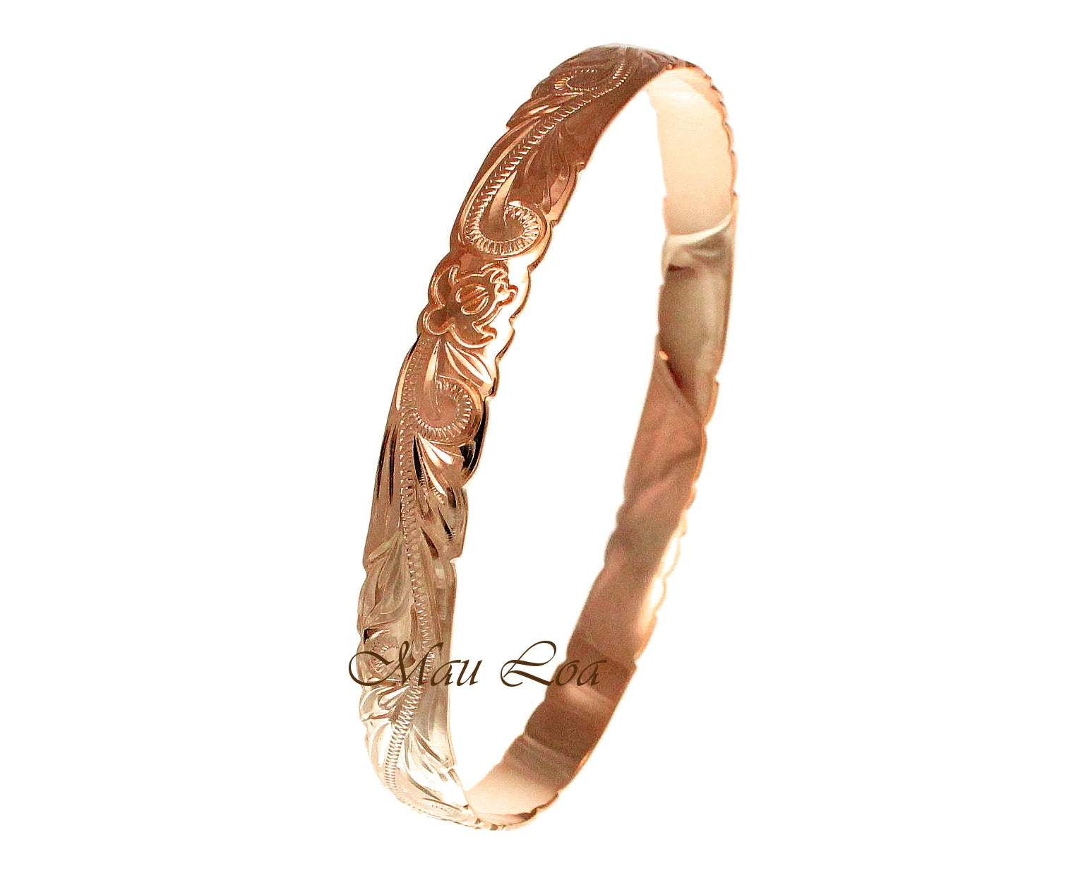 925 Silver Pink Rose Gold Plated Hawaiian Scroll Honu Turtle 8mm Bangle Size 7-9