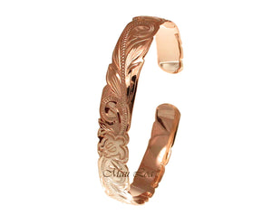 925 Silver Rose Gold Plated Hawaiian Scroll Honu Turtle Open Cuff 10mm Bangle