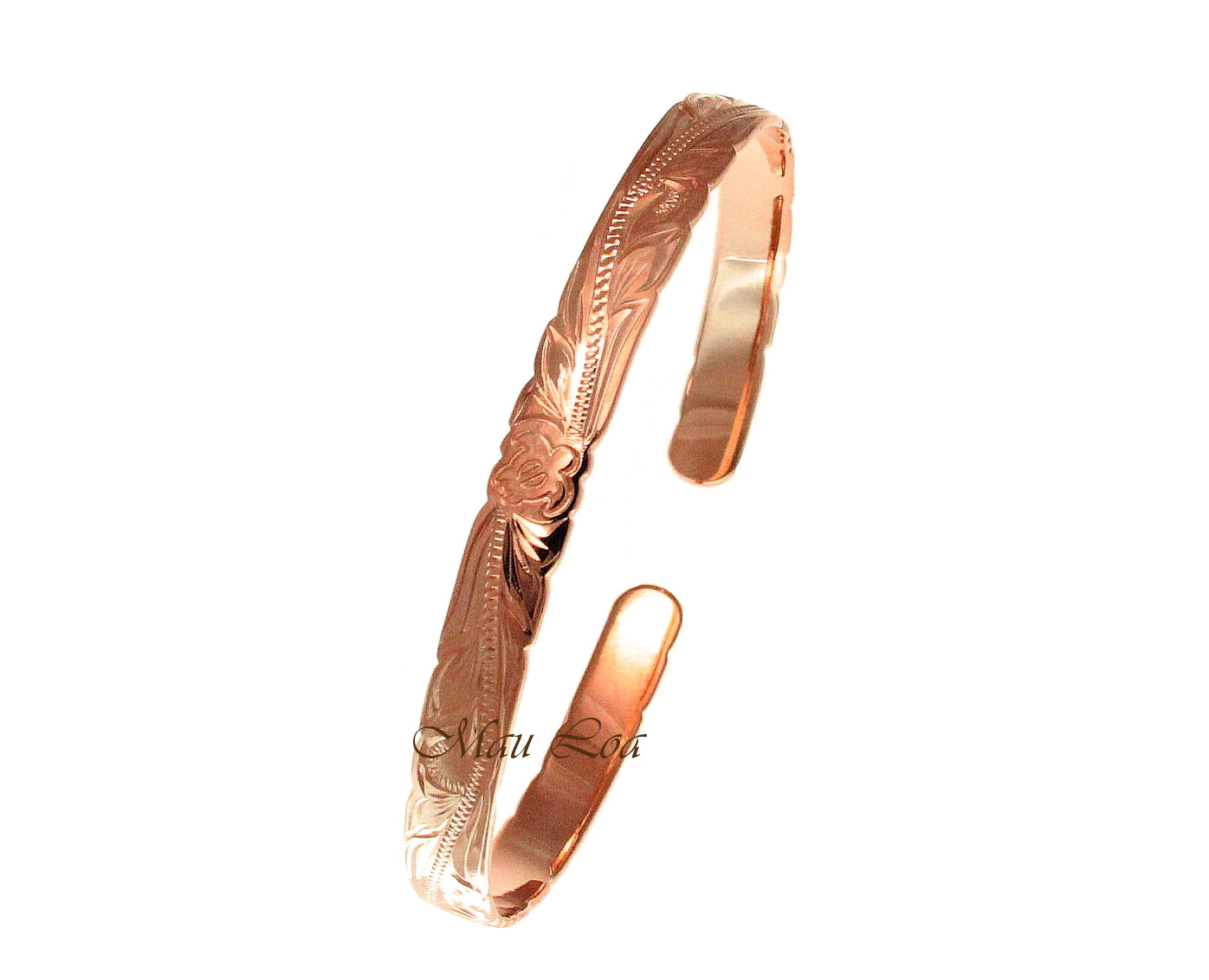 925 Silver Rose Gold Plated Hawaiian Scroll Honu Turtle Open Cuff 6mm Bangle