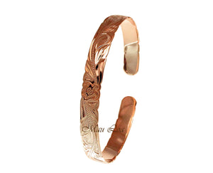 925 Silver Rose Gold Plated Hawaiian Scroll Honu Turtle Open Cuff 8mm Bangle