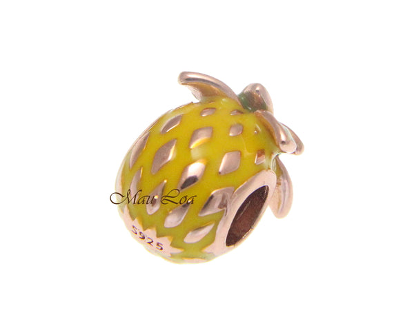925 Sterling Silver Hawaiian Style Enamel Pineapple European Bracelet Charm Bead