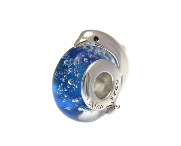 925 Sterling Silver Hawaiian Dolphin Ocean Blue European Bracelet Charm Bead