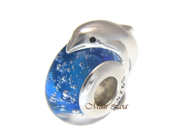 925 Sterling Silver Hawaiian Dolphin Ocean Blue European Bracelet Charm Bead