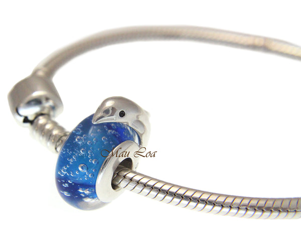 925 Sterling Silver Hawaiian Dolphin Ocean Blue European Bracelet Charm Bead