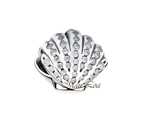 925 Sterling Silver Hawaiian Pearl Shell Rhinestone European Bracelet Charm Bead