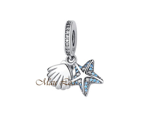 925 Sterling Silver Hawaiian Shell Star Fish European Bracelet Charm Bead